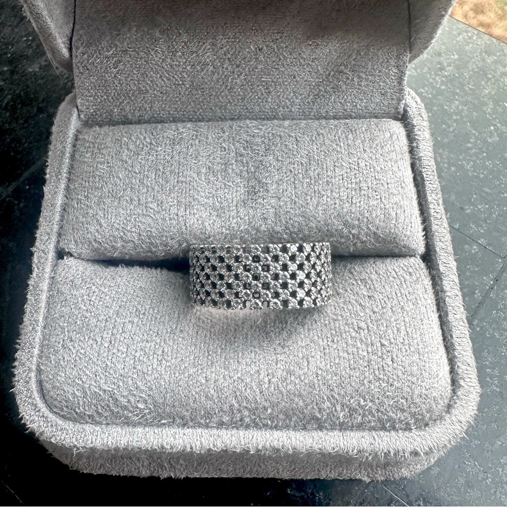 Retired Pandora heraldic check statement ring